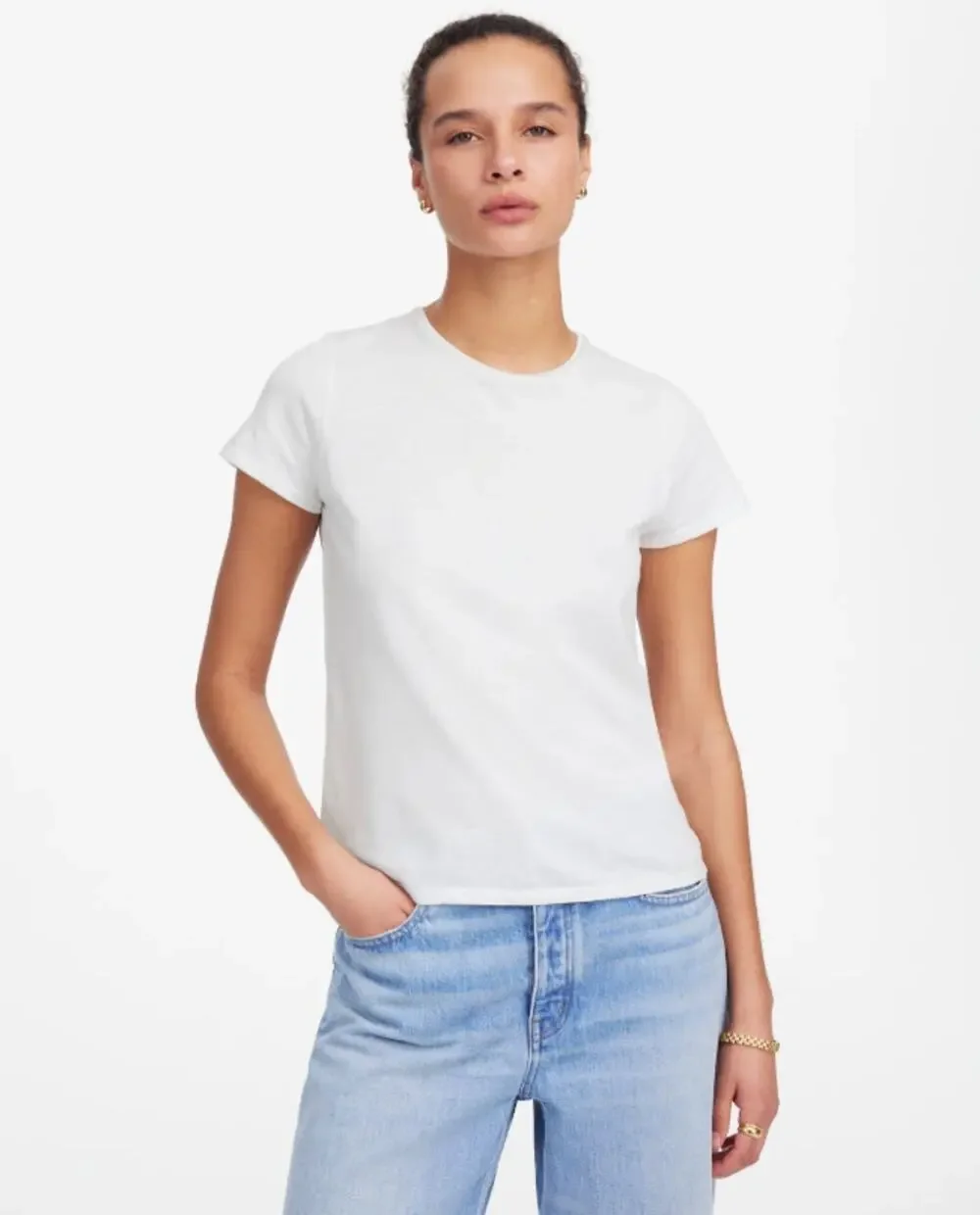 Madewell Essential Slim Tee WMNS M White Lightweight Cotton Stretch Short Sleeve